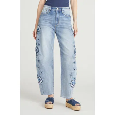 Driftwood Parker Raw Hem Barrel Leg Jeans In Blue