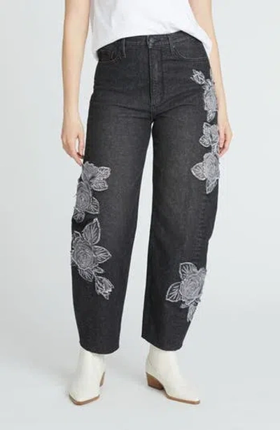 Driftwood Parker Rose Patchwork Barrel Leg Jeans In Black