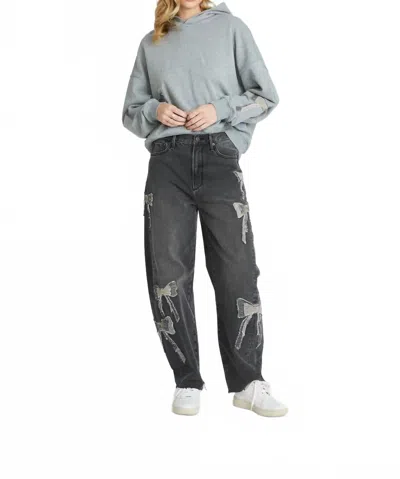 Driftwood Parker Wide Leg Barrel Jeans In Bow What Fun! Washed Black In Gray