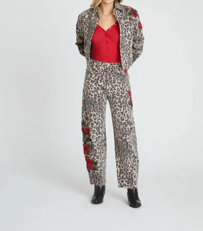 Driftwood Parker Wide Leg Jeans In Wild Rose Leopard In Black