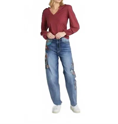 Driftwood Parker X Varsity Vines Embroidered High-rise Barrel Jeans In Denim Blue
