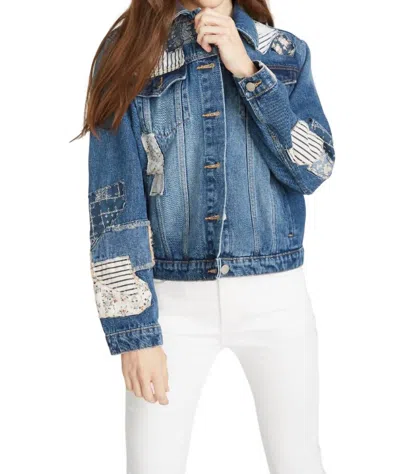 Driftwood Patched Up Denim Jacket In Med Wash In Multi