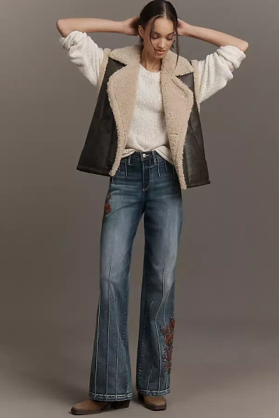 Driftwood Pia Embroidered High-rise Wide-leg Jeans In Blue