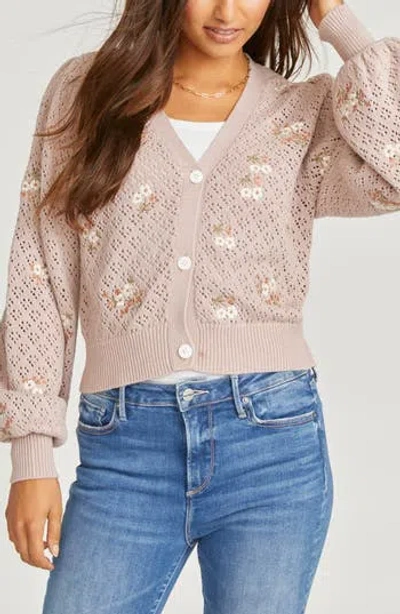 Driftwood Pointelle Crop Cardigan In Rose