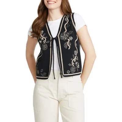 Driftwood Ravishing Roset Tie Front Sweater Vest In Black