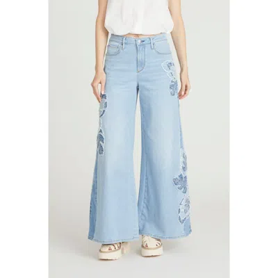 Driftwood Ronnie Embroidered Wide Leg Jeans In Blue
