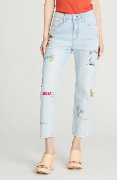 Driftwood Royce Destination Doodle Straight Leg Jeans In Light Wash