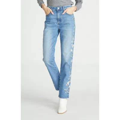 Driftwood Stella High Waist Floral Embroidered Skinny Jeans In Light Wash