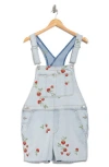 Driftwood Strawberry Fields Embroidered Denim Shortalls In Blue