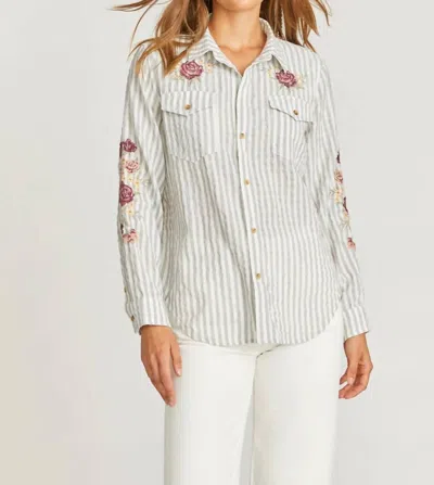 Driftwood Stripe Button Down Blouse In Rose In Multi