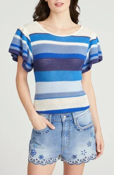 Driftwood Stripe Short Sleeve Cotton Crop Sweater In Multi
