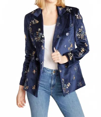 Driftwood Velvet Embroidered Blazer In Navy In Multi