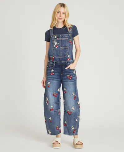 Driftwood Women's Barbara Barrel Cherry Print Overall Jeans In Blue