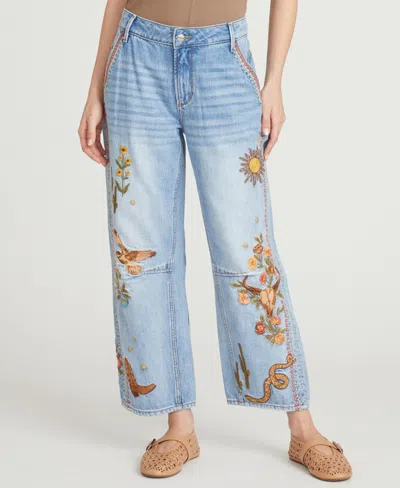 Driftwood Women's Barbie Barrel Embroidered Western Motif Jeans In Blue