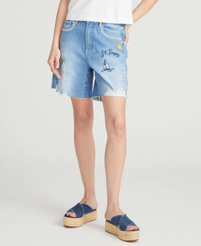 Driftwood Women's Cayla Destination Doodle Shorts In Medium Wash