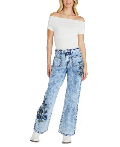 Driftwood Women's Charlee Wide-leg Jeans X Blue Bouquet In Light Marble