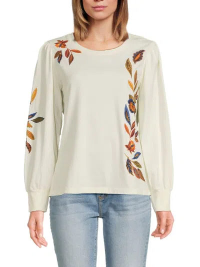 Driftwood Women's Clare Embroidered Crewneck Cotton Top In Neutral