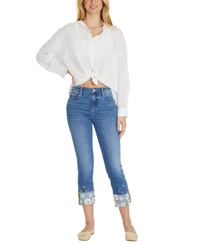 Driftwood Women's Colette Daisy Bee Daze Cuffed Cropped Cotton Jeans In Blue