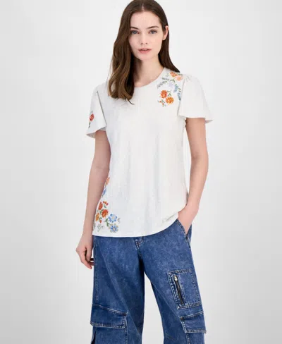 Driftwood Women's Cotton Flutter-sleeve T-shirt In Heather Gray