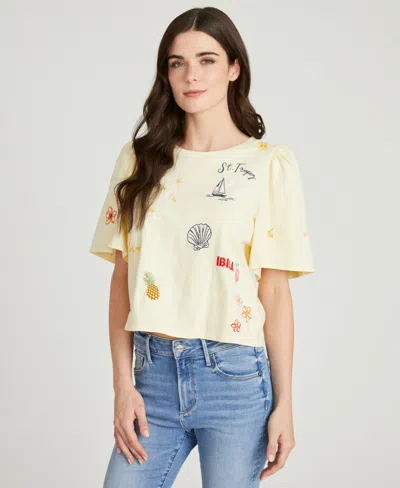 Driftwood Women's Destination Doodle Flutter-sleeve T-shirt In Butter Yellow