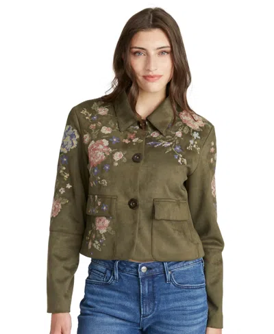 Driftwood Women's Embroidered Button-front Collared Jacket In Green