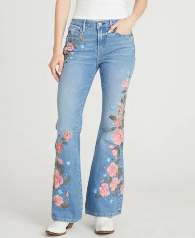 Driftwood Women's Farrah Flare Floral Embroidered Jeans In Brown