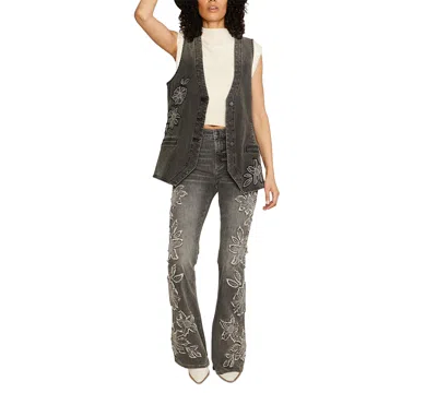 Driftwood Women's Farrah Flare Floral-patchwork Jeans In Grey