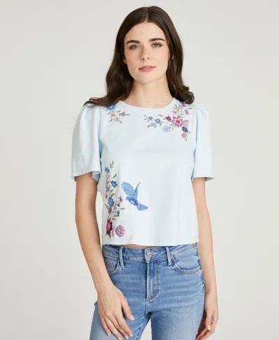 Driftwood Women's Floral Embroidered Crewneck T-shirt In Blue
