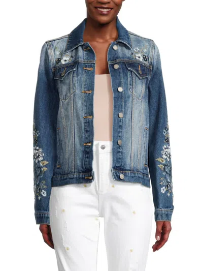 Driftwood Women's Floral Embroidered Denim Jacket In Blue