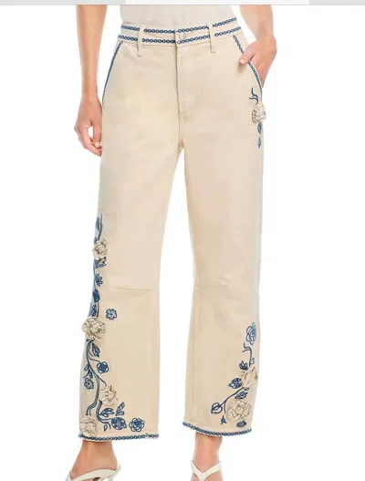 Driftwood Women's Floral Embroidered Jeans In Beige In Nude
