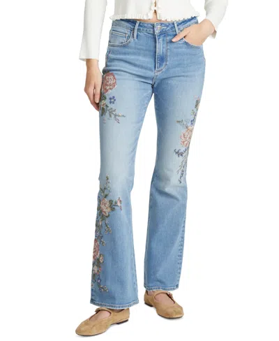 Driftwood Women's Floral Needlepoint Embroidered Jeans In Blue