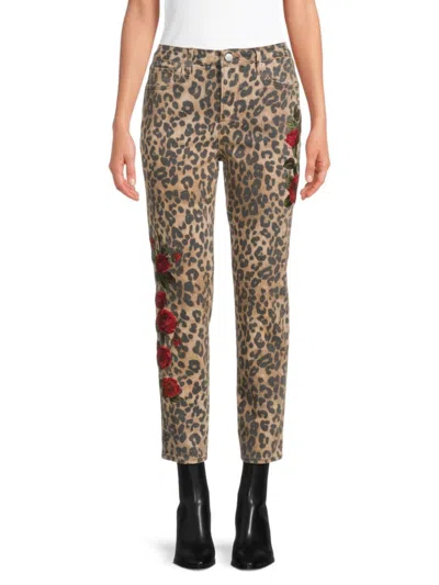 Driftwood Women's Jackie Embroidered Animal-print Straight-leg Jeans In Multi