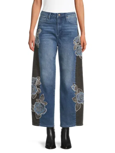 Driftwood Women's Lucy Barrel Embroidered Denim Barrel Jeans In Blue