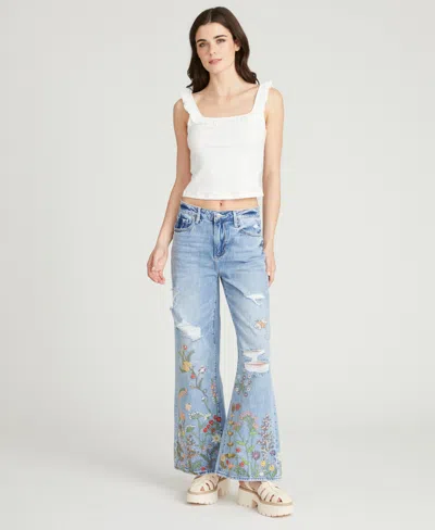 Driftwood Women's Marlena Floral Field Embroidered Jeans In Blue