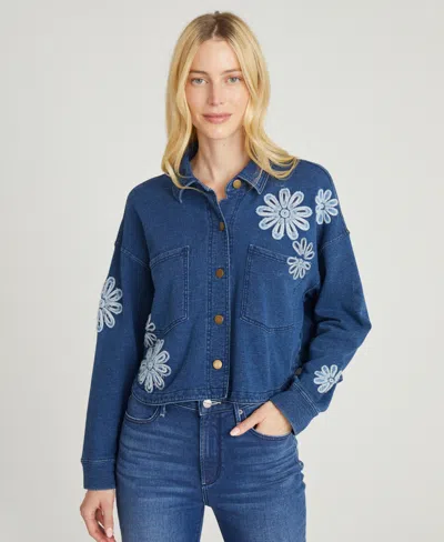 Driftwood Women's Marlow Daisy Patchwork Detail Cloud Bryn Shacket In Blue
