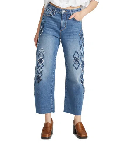 Driftwood Women's Parker Barrel High-waisted Argyle Patchwork Jeans In Blue