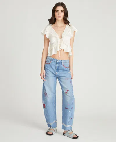 Driftwood Women's Parker Love Motif Embroidered Barrel Jeans In Blue