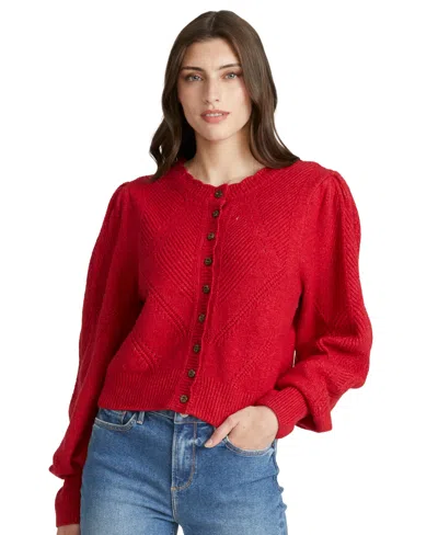 Driftwood Women's Pointelle Wooden-floral Button Cardigan In Red