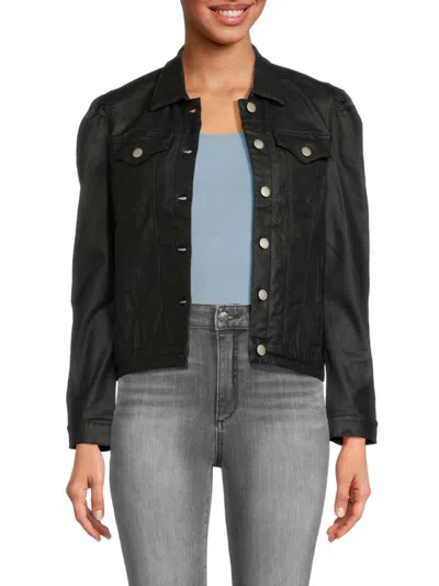 Driftwood Women's Puff Sleeve Button Front Jacket In Black