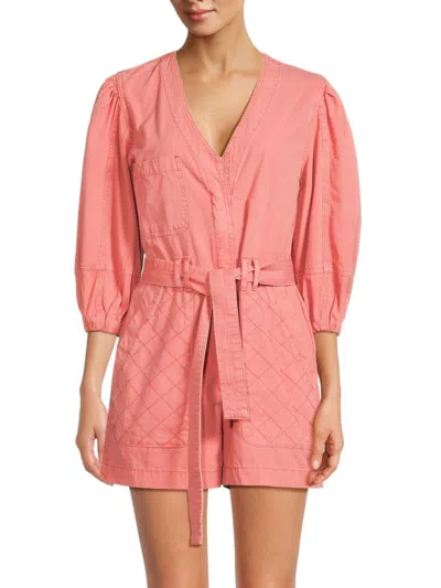 Driftwood Women's Quilted & Belted Utility Romper In Coral