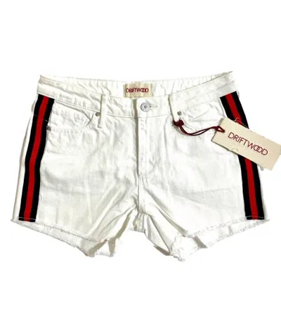 Driftwood Women's Raw Hem Side Stripe Jean Shorts In White