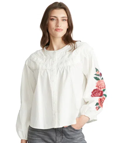 Driftwood Women's Rustic Roses Long-sleeve Top In White