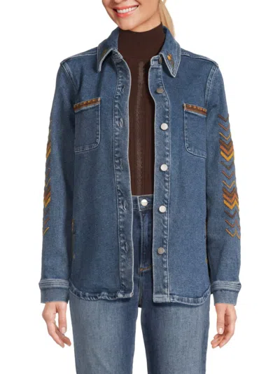 Driftwood Women's Shayna Floral Embroidery Denim Jacket In Blue