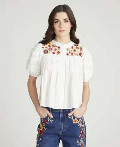 Driftwood Women's Short-sleeve Floral Blouse In White