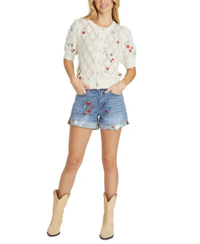 Driftwood Women's Strawberry Embroidered Puff-sleeve Cardigan In Cream