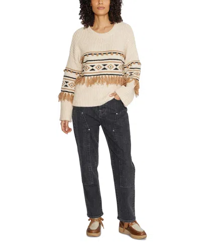 Driftwood Women's Tasseled Geo-print Dropped-shoulder Sweater In Cream