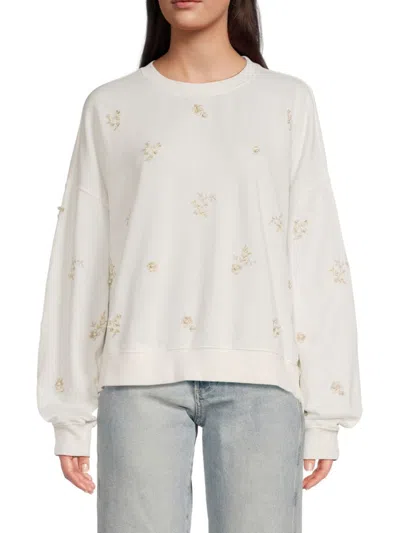 Driftwood Women's Teddy Faux Pearl-embellished Crewneck Sweatshirt In White