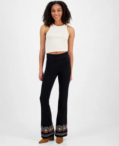 Driftwood Women's Wyatt Pull-on Slim Flare Jeans In Black