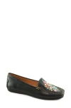 Driver Club Usa Nashville Embroidered Loafer In Black Tumbled/contrast Stitch