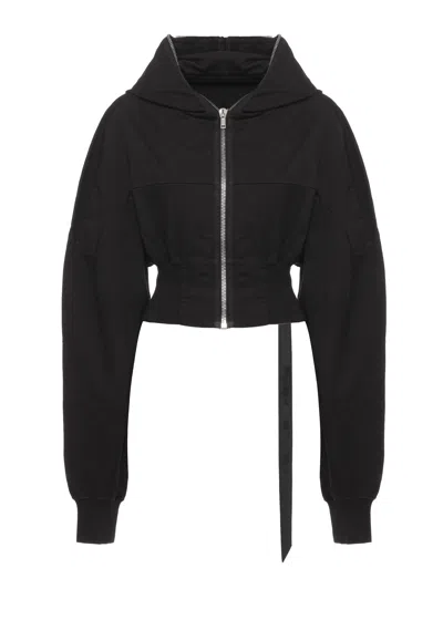 Drkshdw Cropped Black Cotton Sweatshirt With Iconic Lace Detail